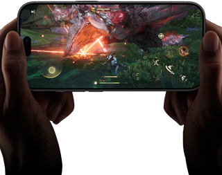 iPhone 18 Pro, voorkant, prestaties van de A20 Pro-chip zijn te zien met een scène uit Monster Hunter Outlanders