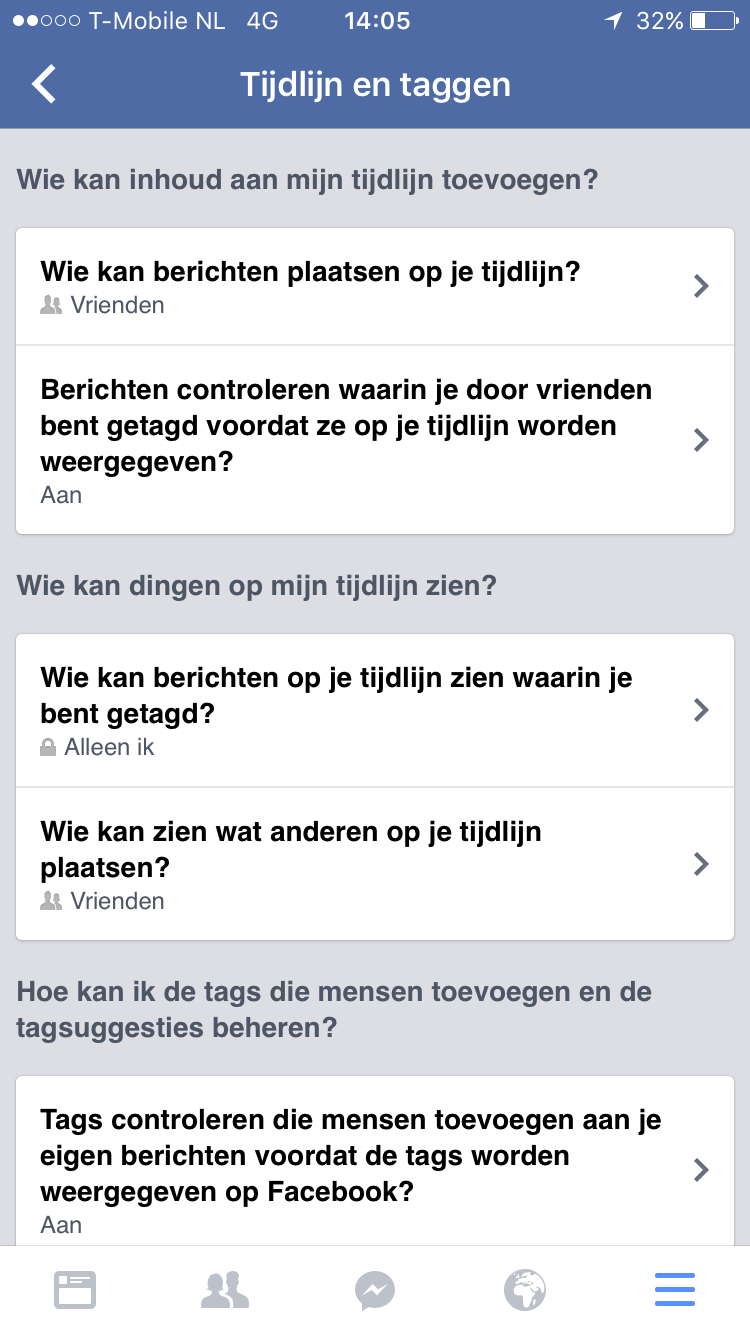 instellingen iphone